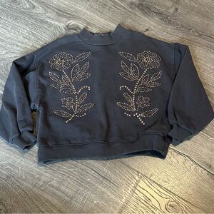 Zara Gray Floral Embellished Sweatshirt Size 7